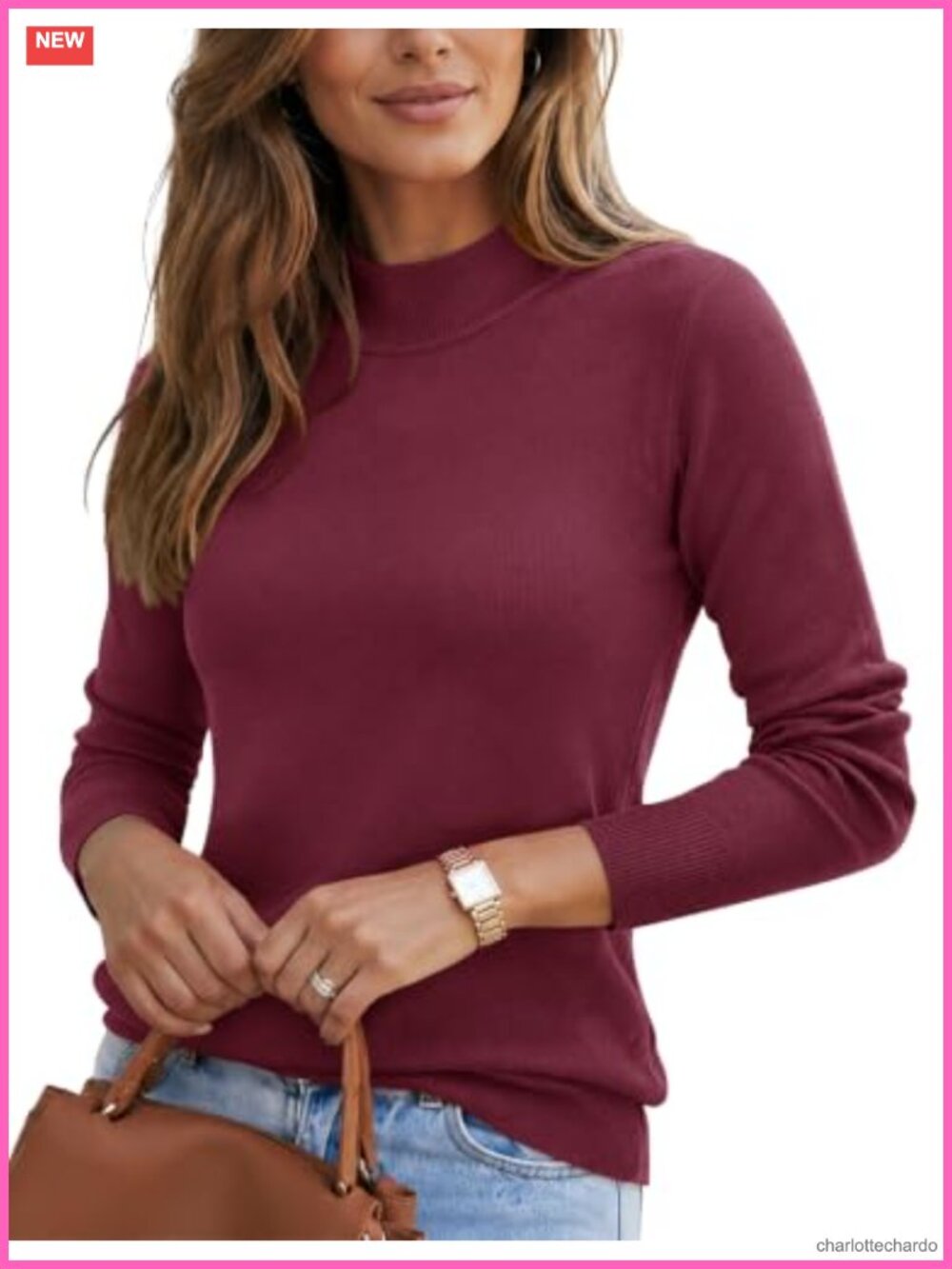 Women Mock Neck Sweater Long Sleeve Knit Pullover Soft Top
